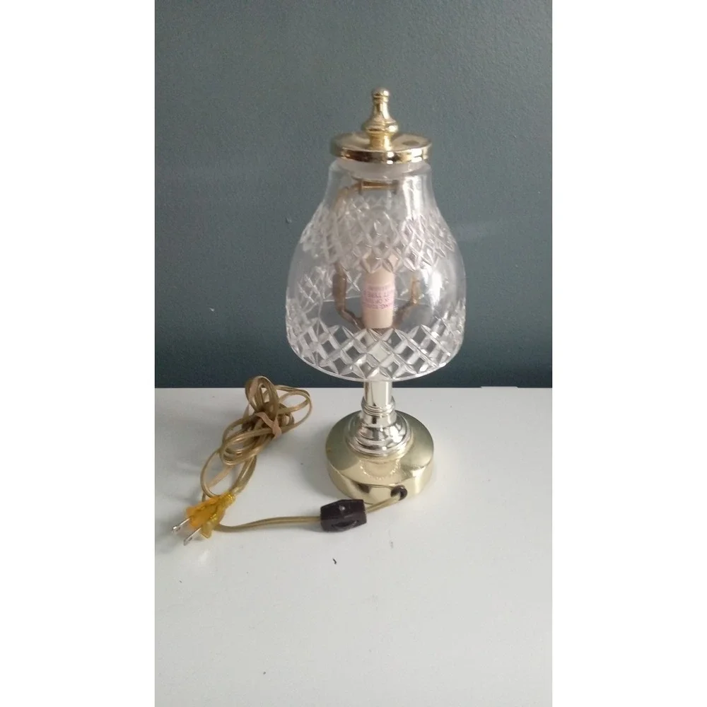 Vintage Heavy Cut‎ Crystal And Brass Tripod Pedestal Boudoir Lamp, Table Lamp